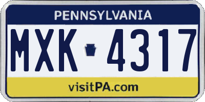 PA license plate MXK4317