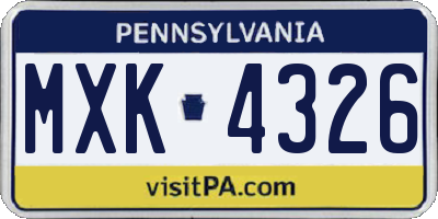 PA license plate MXK4326