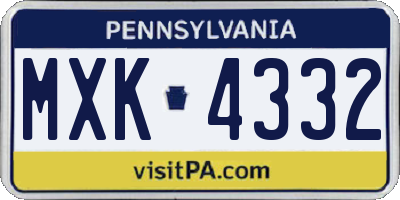 PA license plate MXK4332