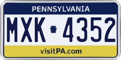 PA license plate MXK4352