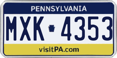 PA license plate MXK4353