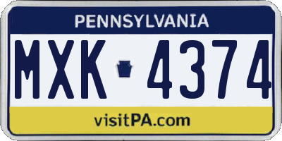 PA license plate MXK4374