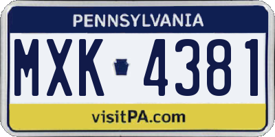 PA license plate MXK4381