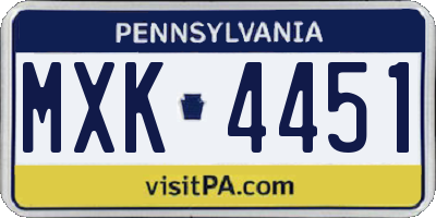 PA license plate MXK4451