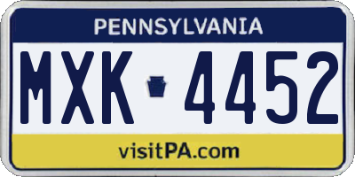 PA license plate MXK4452