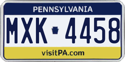 PA license plate MXK4458