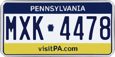 PA license plate MXK4478