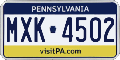 PA license plate MXK4502
