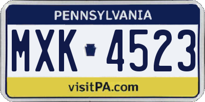 PA license plate MXK4523