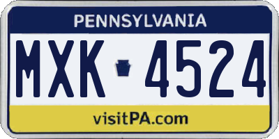 PA license plate MXK4524