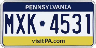 PA license plate MXK4531