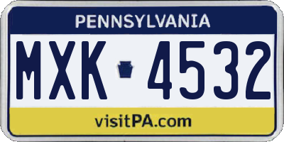 PA license plate MXK4532