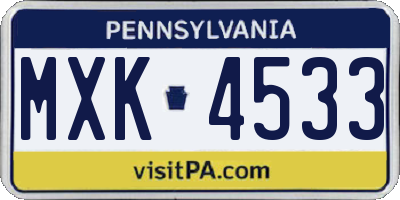 PA license plate MXK4533