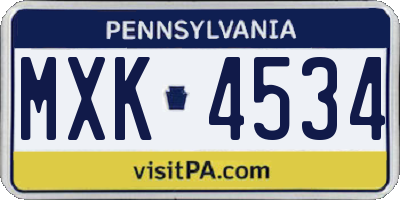PA license plate MXK4534