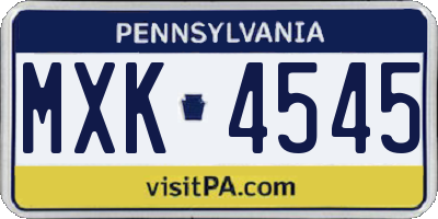 PA license plate MXK4545
