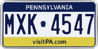 PA license plate MXK4547