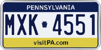 PA license plate MXK4551
