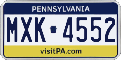 PA license plate MXK4552