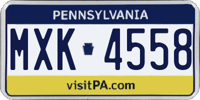 PA license plate MXK4558