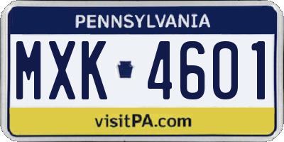PA license plate MXK4601