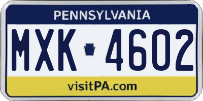 PA license plate MXK4602