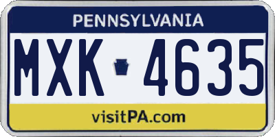 PA license plate MXK4635