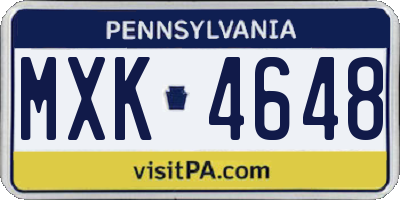PA license plate MXK4648