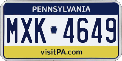 PA license plate MXK4649