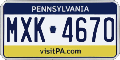 PA license plate MXK4670