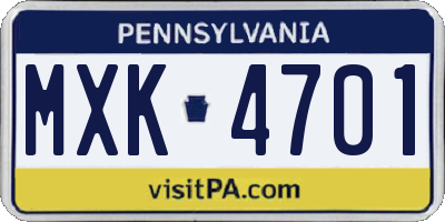 PA license plate MXK4701