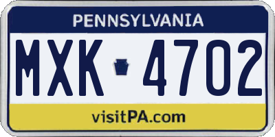 PA license plate MXK4702