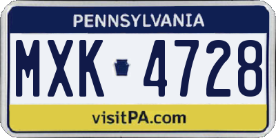 PA license plate MXK4728