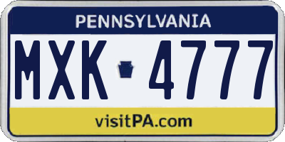 PA license plate MXK4777