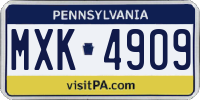 PA license plate MXK4909
