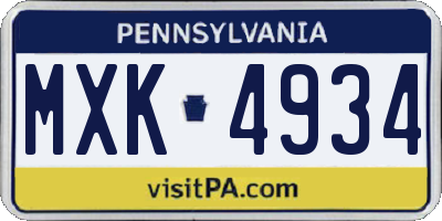 PA license plate MXK4934
