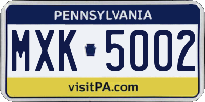 PA license plate MXK5002