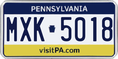 PA license plate MXK5018