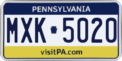 PA license plate MXK5020
