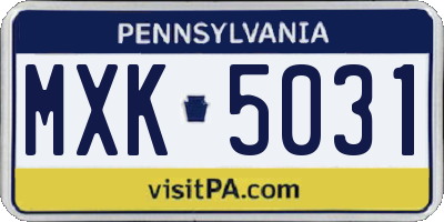 PA license plate MXK5031