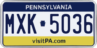 PA license plate MXK5036