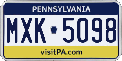 PA license plate MXK5098