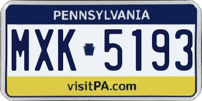 PA license plate MXK5193