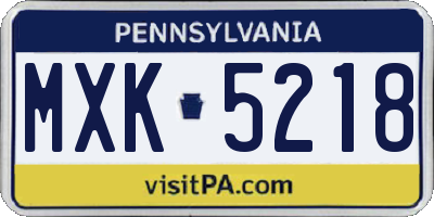PA license plate MXK5218