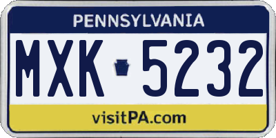 PA license plate MXK5232