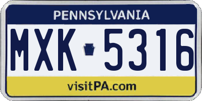 PA license plate MXK5316