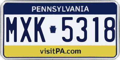 PA license plate MXK5318