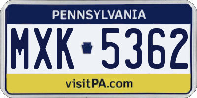 PA license plate MXK5362