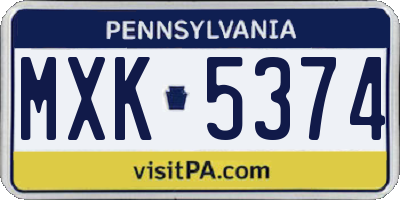PA license plate MXK5374