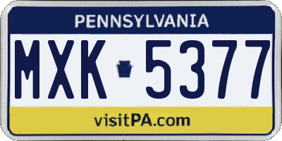 PA license plate MXK5377