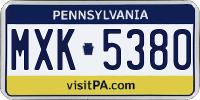 PA license plate MXK5380